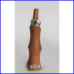 Vintage Native American Ring Silver Navajo Whirlwind Turquoise Coral Chip Inlay