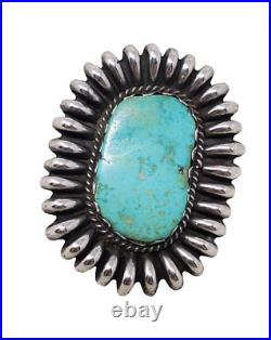 Vintage Native American Ring Turquoise Sterling Silver Signed Sz 7.75 33.1gr