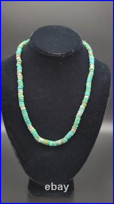 Vintage Native American Rough Cut Turquoise Heishi Sterling Silver Necklace, 20 Vintage Native American Rough Cut Turquoise Heishi Sterling Silver Necklace, 20