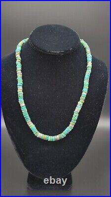 Vintage Native American Rough Cut Turquoise Heishi Sterling Silver Necklace, 20