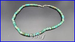 Vintage Native American Rough Cut Turquoise Heishi Sterling Silver Necklace, 20