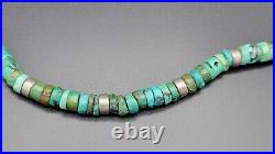 Vintage Native American Rough Cut Turquoise Heishi Sterling Silver Necklace, 20