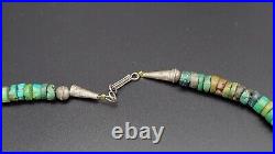 Vintage Native American Rough Cut Turquoise Heishi Sterling Silver Necklace, 20