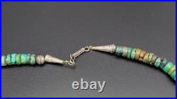 Vintage Native American Rough Cut Turquoise Heishi Sterling Silver Necklace, 20