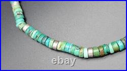 Vintage Native American Rough Cut Turquoise Heishi Sterling Silver Necklace, 20 Vintage Native American Rough Cut Turquoise Heishi Sterling Silver Necklace, 20