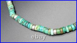Vintage Native American Rough Cut Turquoise Heishi Sterling Silver Necklace, 20