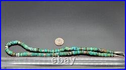 Vintage Native American Rough Cut Turquoise Heishi Sterling Silver Necklace, 20