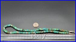 Vintage Native American Rough Cut Turquoise Heishi Sterling Silver Necklace, 20