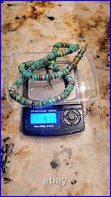 Vintage Native American Rough Cut Turquoise Heishi Sterling Silver Necklace, 20