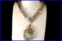 Vintage Native American Royston Turquoise Old Pawn Silver Sterling Necklace