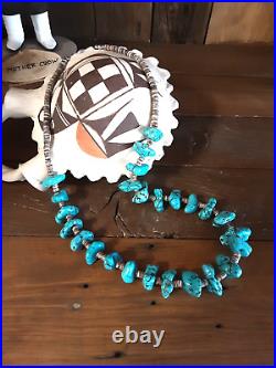 Vintage Native American SS Large Turquoise Nuggets Heishi Necklace 13 130Grams