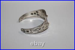 Vintage Native American SS Repousse Stamped Thunderbird Cuff Bracelet 076GCM