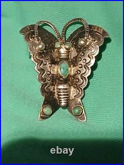 Vintage Native American SS Turquoise Butterfly Pin