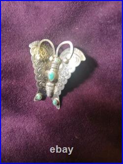 Vintage Native American SS Turquoise Butterfly Pin
