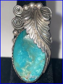 Vintage Native American STERLING SILVER & TURQUOISE RING Size 6.75