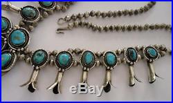Vintage Native American STERLING SILVER & TURQUOISE Squash Blossom Necklace
