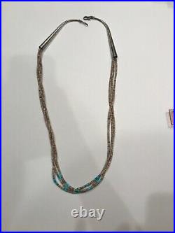 Vintage Native American Santo Domingo Heishi Sterling Necklace 29 Turquoise