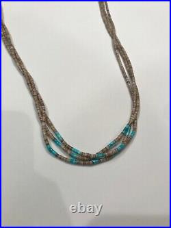 Vintage Native American Santo Domingo Heishi Sterling Necklace 29 Turquoise