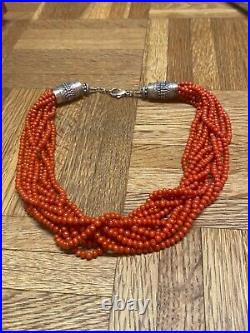 Vintage Native American Santo Domingo Sterling Round Coral Beads 10 Strand