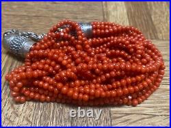 Vintage Native American Santo Domingo Sterling Round Coral Beads 10 Strand