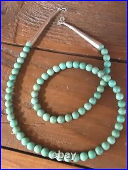 Vintage Native American Santo Domingo Turquoise Pearls Sterling 925 Necklace