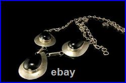 Vintage Native American Signed Black Onyx Sterling Necklace A807-321