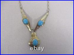 Vintage Native American Signed Ede Sterling Silver Turquoise Necklace