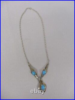 Vintage Native American Signed Ede Sterling Silver Turquoise Necklace