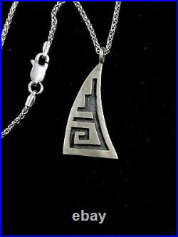 Vintage Native American Signed Hopi Silver Overlay Waterfall Maze Pendant