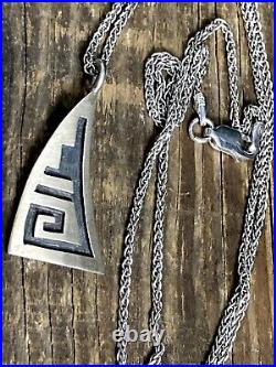 Vintage Native American Signed Hopi Silver Overlay Waterfall Maze Pendant