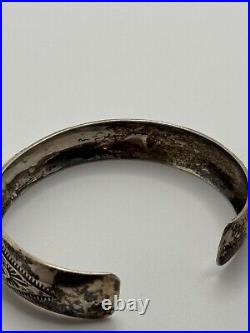 Vintage Native American Signed J Sterling Silver Stamped Cuff Bracelet