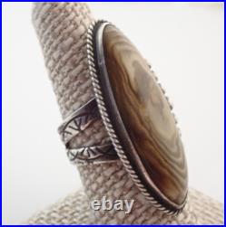 Vintage Native American Signed Jasper Agate Sterling 1 3/4 Ring Sz 8.5