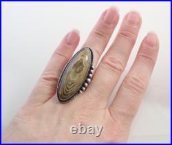 Vintage Native American Signed Jasper Agate Sterling 1 3/4 Ring Sz 8.5