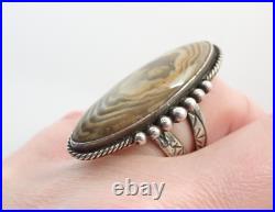 Vintage Native American Signed Jasper Agate Sterling 1 3/4 Ring Sz 8.5