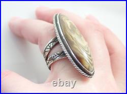 Vintage Native American Signed Jasper Agate Sterling 1 3/4 Ring Sz 8.5