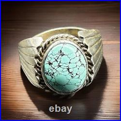 Vintage Native American Signed KP Turquoise Sterling Silver Ring Size 11