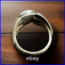 Vintage Native American Signed KP Turquoise Sterling Silver Ring Size 11