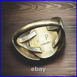 Vintage Native American Signed KP Turquoise Sterling Silver Ring Size 11