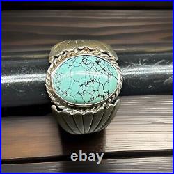 Vintage Native American Signed KP Turquoise Sterling Silver Ring Size 11