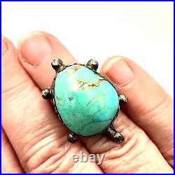 Vintage Native American Signed M Womens Ring Sterling Silver Turquoise Turtle