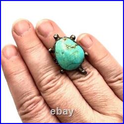 Vintage Native American Signed M Womens Ring Sterling Silver Turquoise Turtle