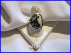 Vintage Native American Signed Rectangular Cut White Buffalo Ring Nice Matrix