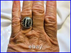 Vintage Native American Signed Square Cut White Buffalo Ring Nice Matrix