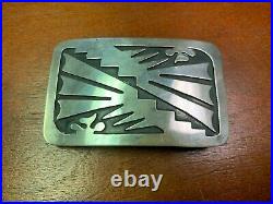 Vintage Native American Signed Sterling Silver Abstract Design Belt Buckle