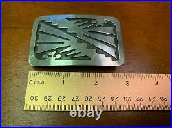 Vintage Native American Signed Sterling Silver Abstract Design Belt Buckle