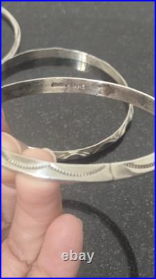 Vintage Native American Signed TAHE Carinated 925 Sterling Silver 3 Bracelet Set