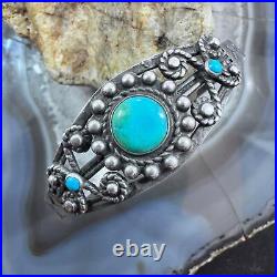 Vintage Native American Silver 3 Rounded Turquoise Decorated Bracelet For Women