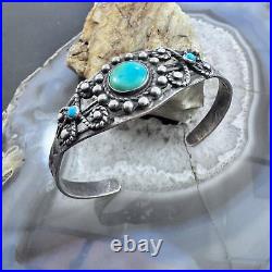 Vintage Native American Silver 3 Rounded Turquoise Decorated Bracelet For Women