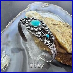 Vintage Native American Silver 3 Rounded Turquoise Decorated Bracelet For Women