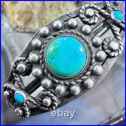 Vintage Native American Silver 3 Rounded Turquoise Decorated Bracelet For Women
